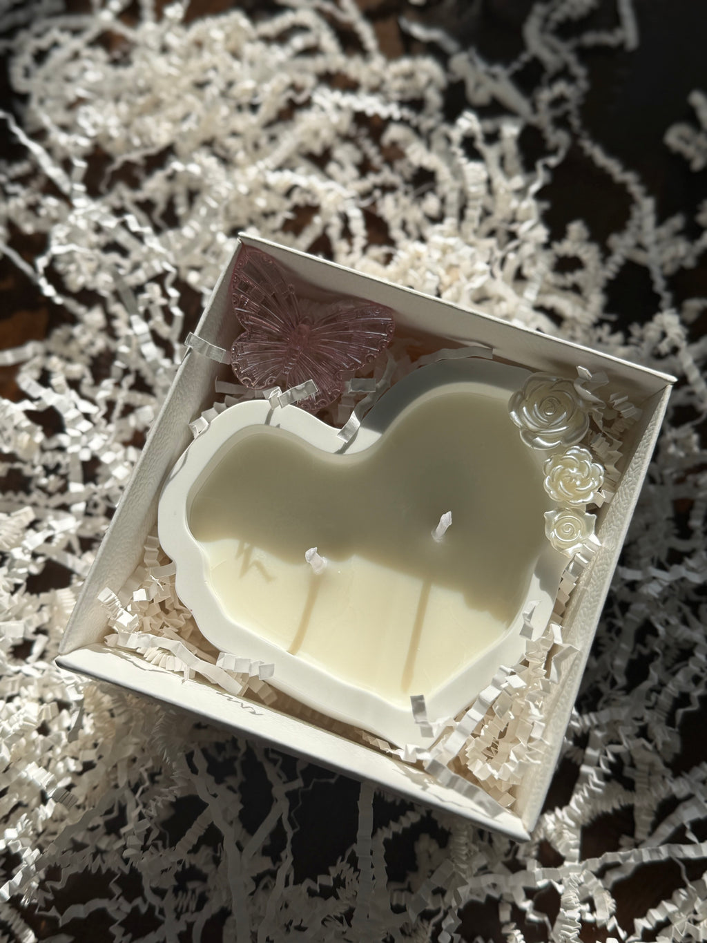 White heart shape handmade candle
