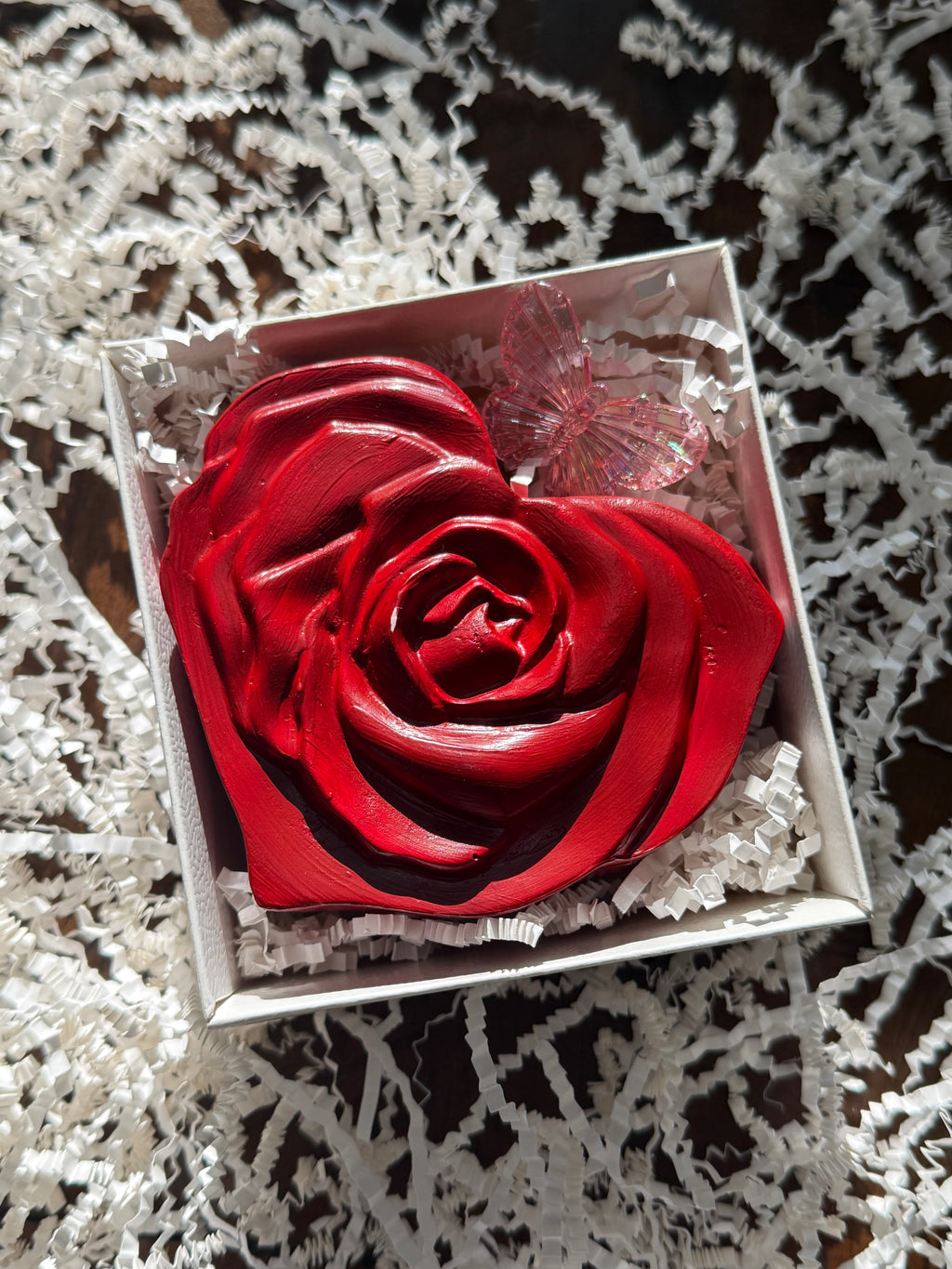 Red heart rose handmade candle