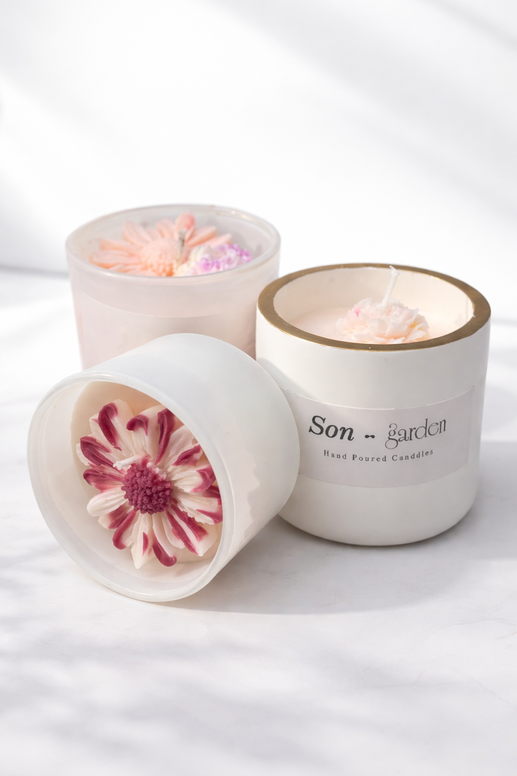 Set of 3 roses and champan candles