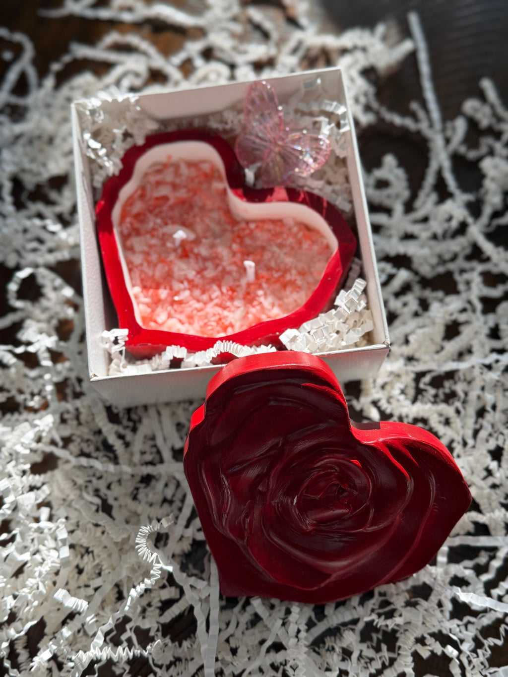 Red heart rose handmade candle